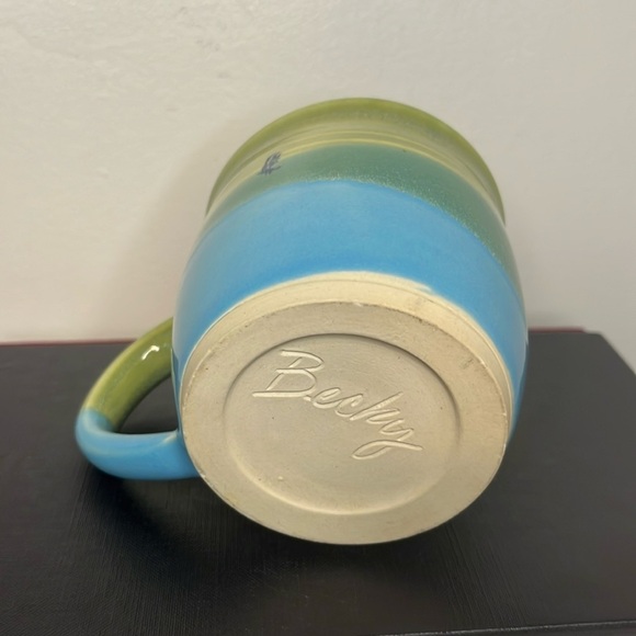 Blue and Green Handmade Art Pottery Coffee Tea Mug Signed by Artist - Picture 6 of 6
